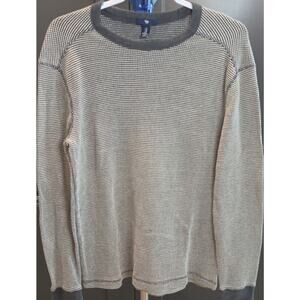 Gap Waffle-Knit Crew Neck Pullover Sweater Gray White Long Sleeve M